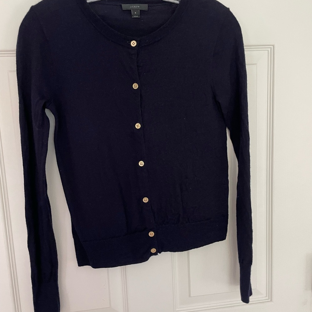 J. Crew Merino Wool Cardigan with Gold Accents